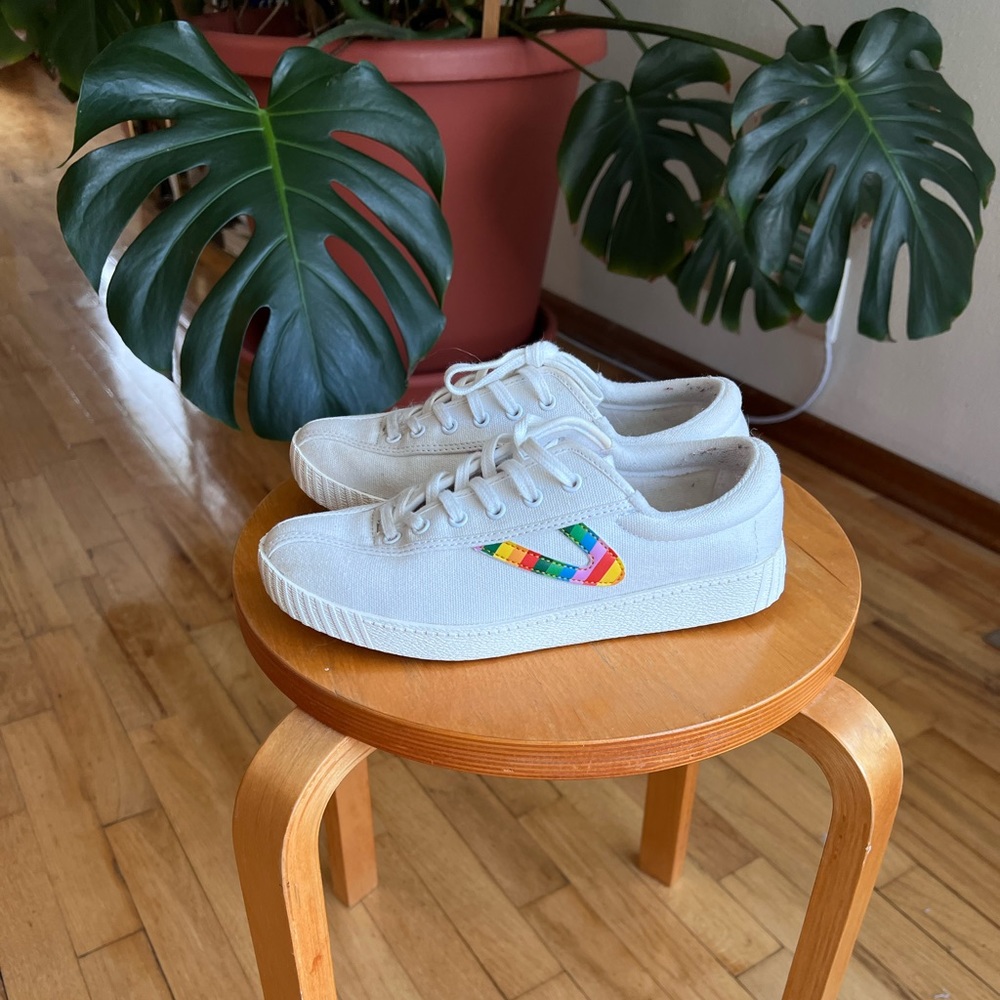 Tretorn white and rainbow sneakers!
